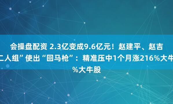 会操盘配资 2.3亿变成9.6亿元！赵建平、赵吉“二人组”使出“回马枪”：精准压中1个月涨216%大牛股